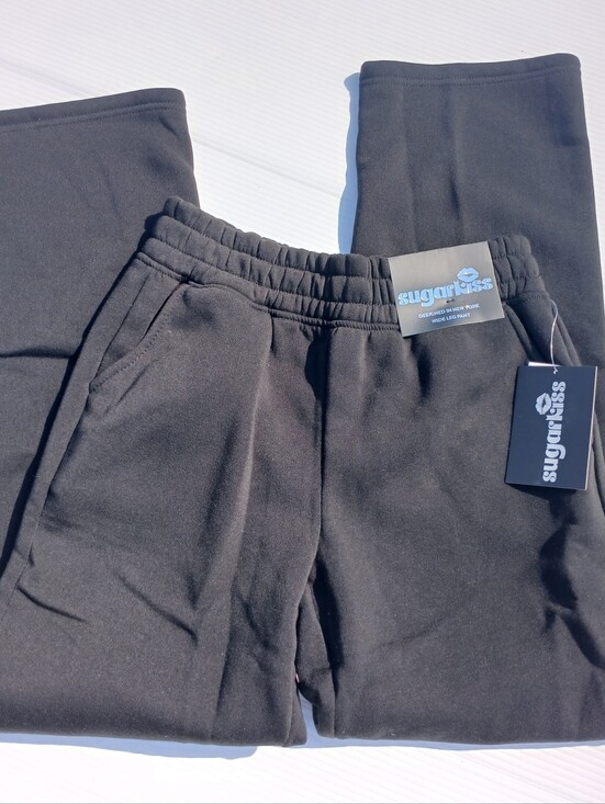 Pants - NEW NWT Black Wide Leg Sweat Pants womens size M Lounge Jogger Jogging Pant